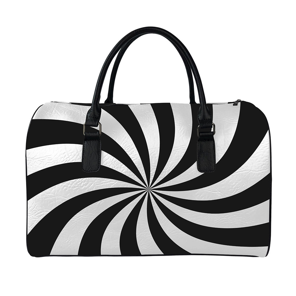 Black And White Swirl Print Leather Duffle Bag