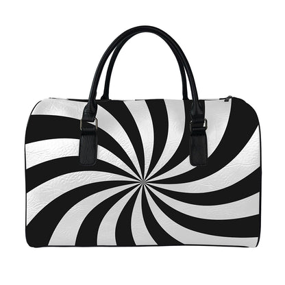 Black And White Swirl Print Leather Duffle Bag
