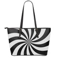 Black And White Swirl Print Leather Tote Bag With Zipper