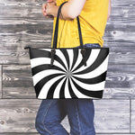 Black And White Swirl Print Leather Tote Bag