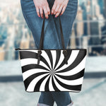 Black And White Swirl Print Leather Tote Bag