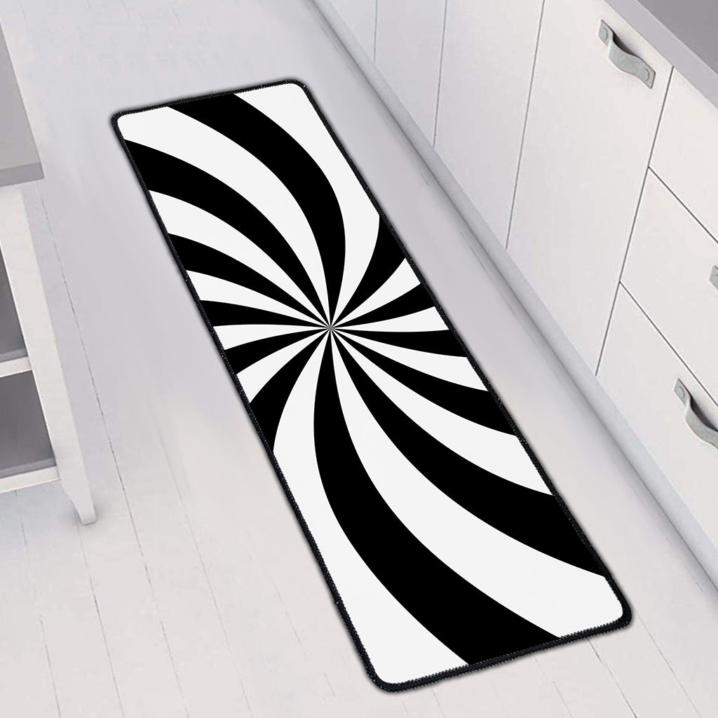 Black And White Swirl Print Long Kitchen Mat