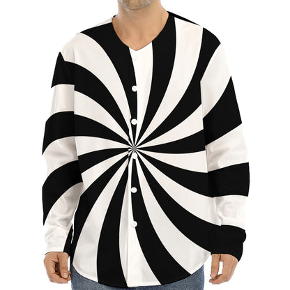 Black And White Swirl Print Long Sleeve Baseball Jersey