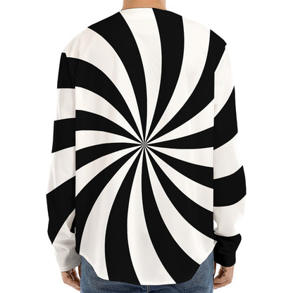 Black And White Swirl Print Long Sleeve Baseball Jersey