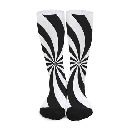 Black And White Swirl Print Long Socks