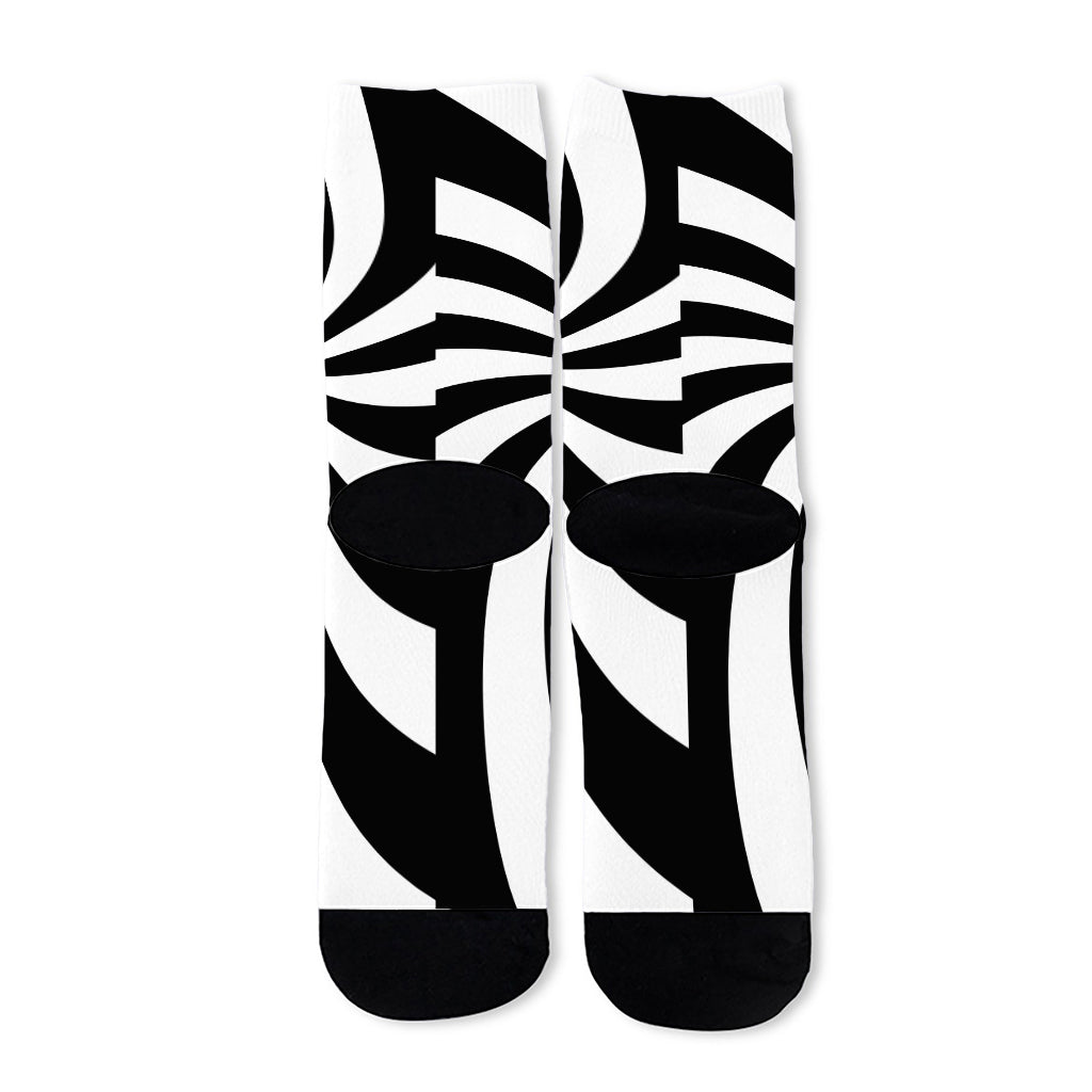 Black And White Swirl Print Long Socks