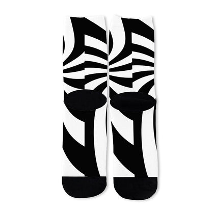 Black And White Swirl Print Long Socks