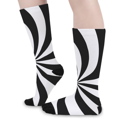 Black And White Swirl Print Long Socks
