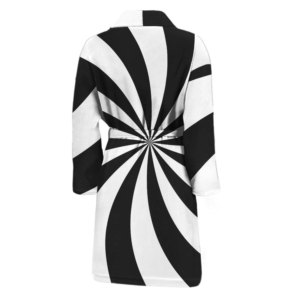 Black And White Swirl Print Men's Bathrobe