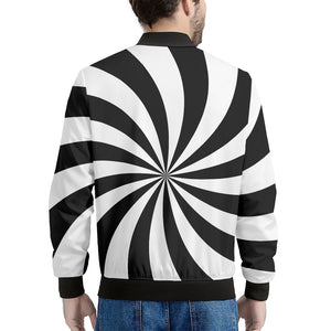 Black And White Swirl Print Men's Bomber Jacket