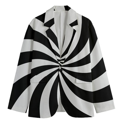 Black And White Swirl Print Men's Cotton Blazer
