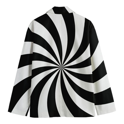Black And White Swirl Print Men's Cotton Blazer