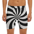 Black And White Swirl Print Men's Long Boxer Briefs