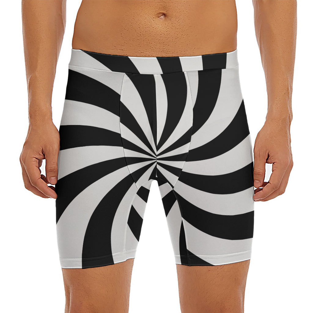 Black And White Swirl Print Men's Long Boxer Briefs