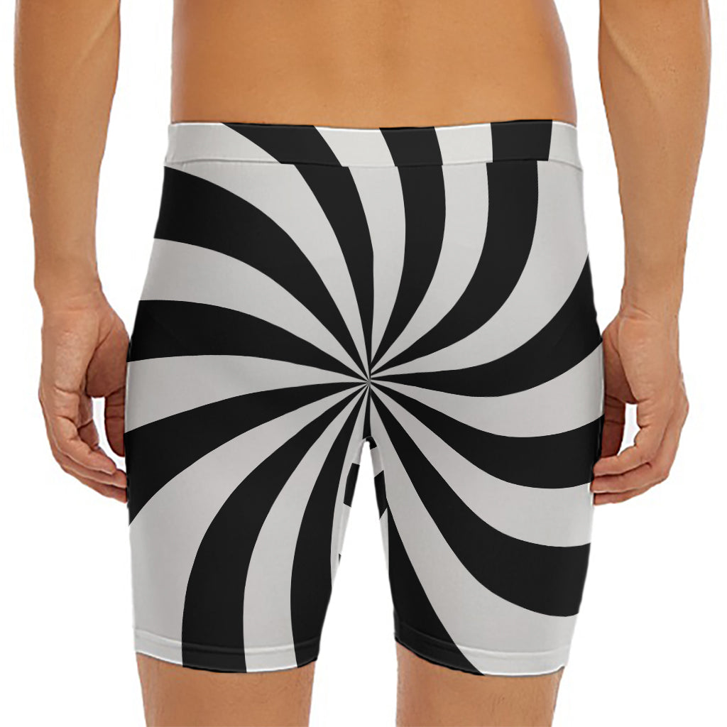 Black And White Swirl Print Men's Long Boxer Briefs