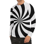 Black And White Swirl Print Men's Long Sleeve Rash Guard