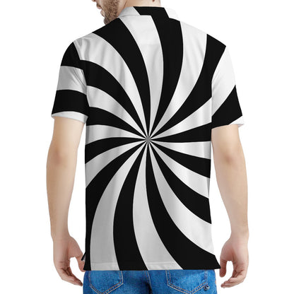 Black And White Swirl Print Men's Polo Shirt