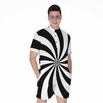 Black And White Swirl Print Men's Rompers