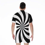 Black And White Swirl Print Men's Rompers