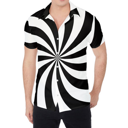 Black And White Swirl Print Men's Shirt