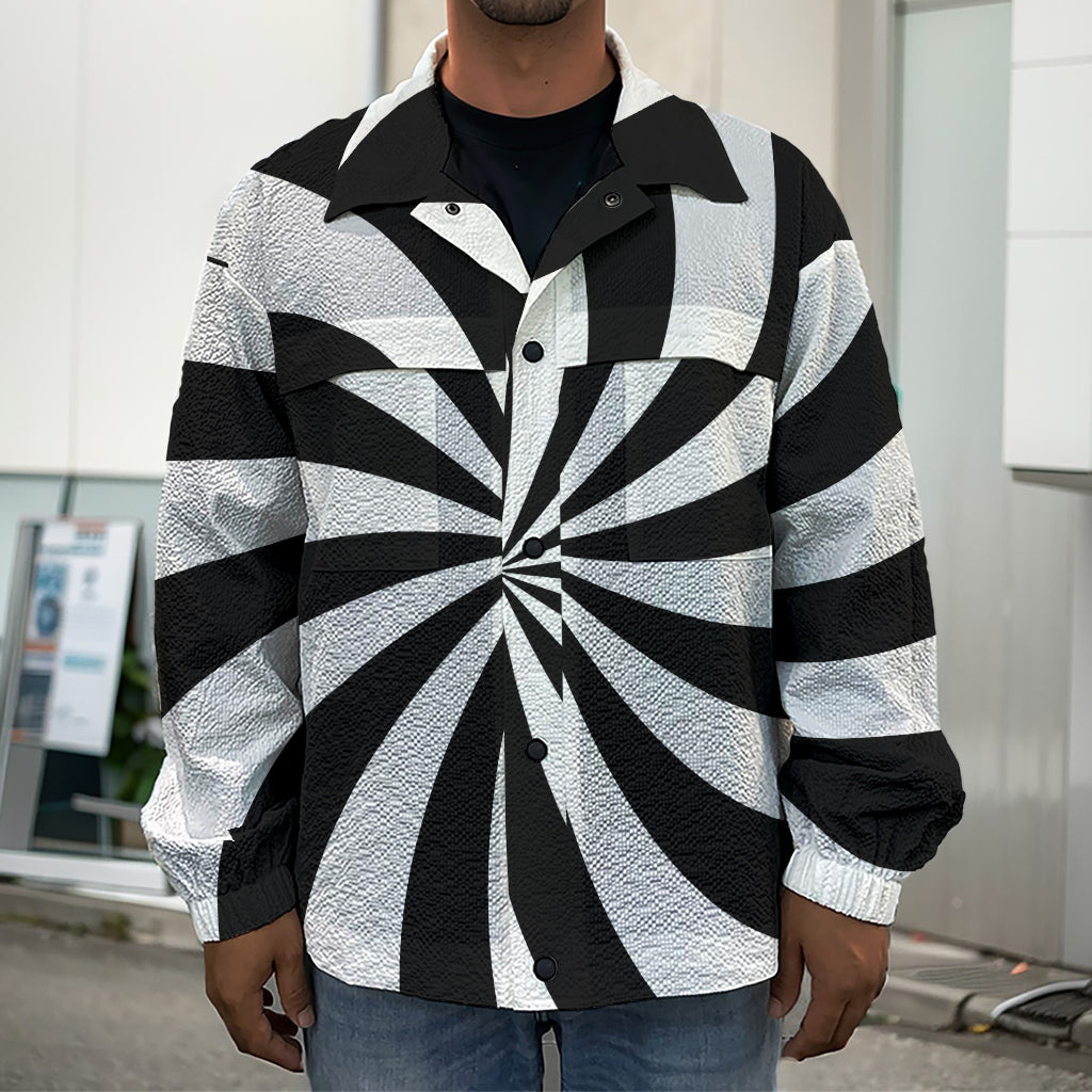 Black And White Swirl Print Men's Shirt Jacket