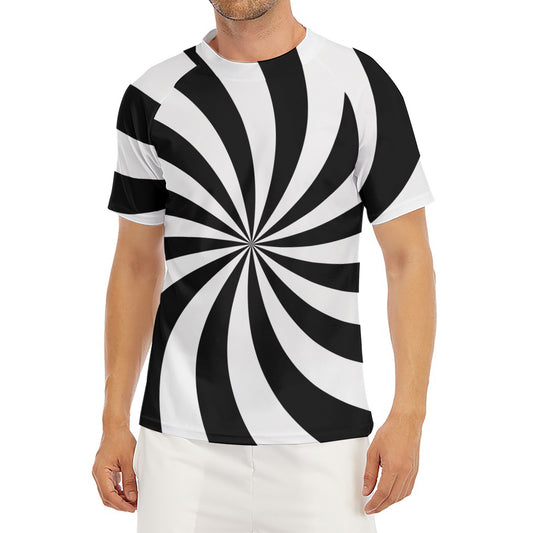 Black And White Swirl Print Men's Short Sleeve Rash Guard