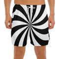 Black And White Swirl Print Men's Split Running Shorts