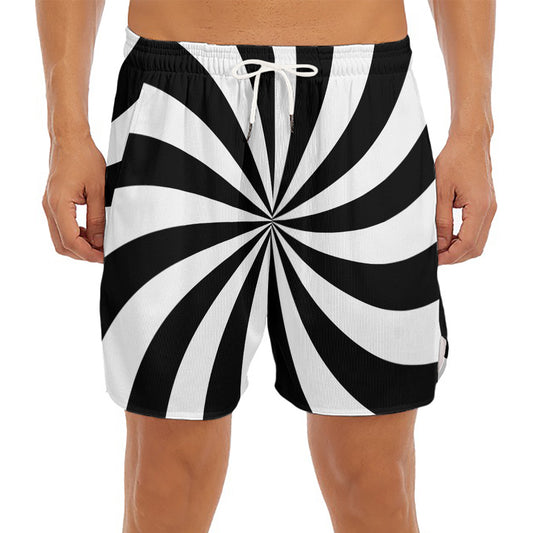 Black And White Swirl Print Men's Split Running Shorts