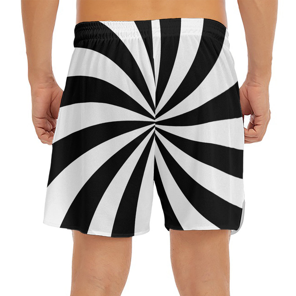 Black And White Swirl Print Men's Split Running Shorts