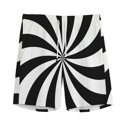 Black And White Swirl Print Men's Sports Shorts