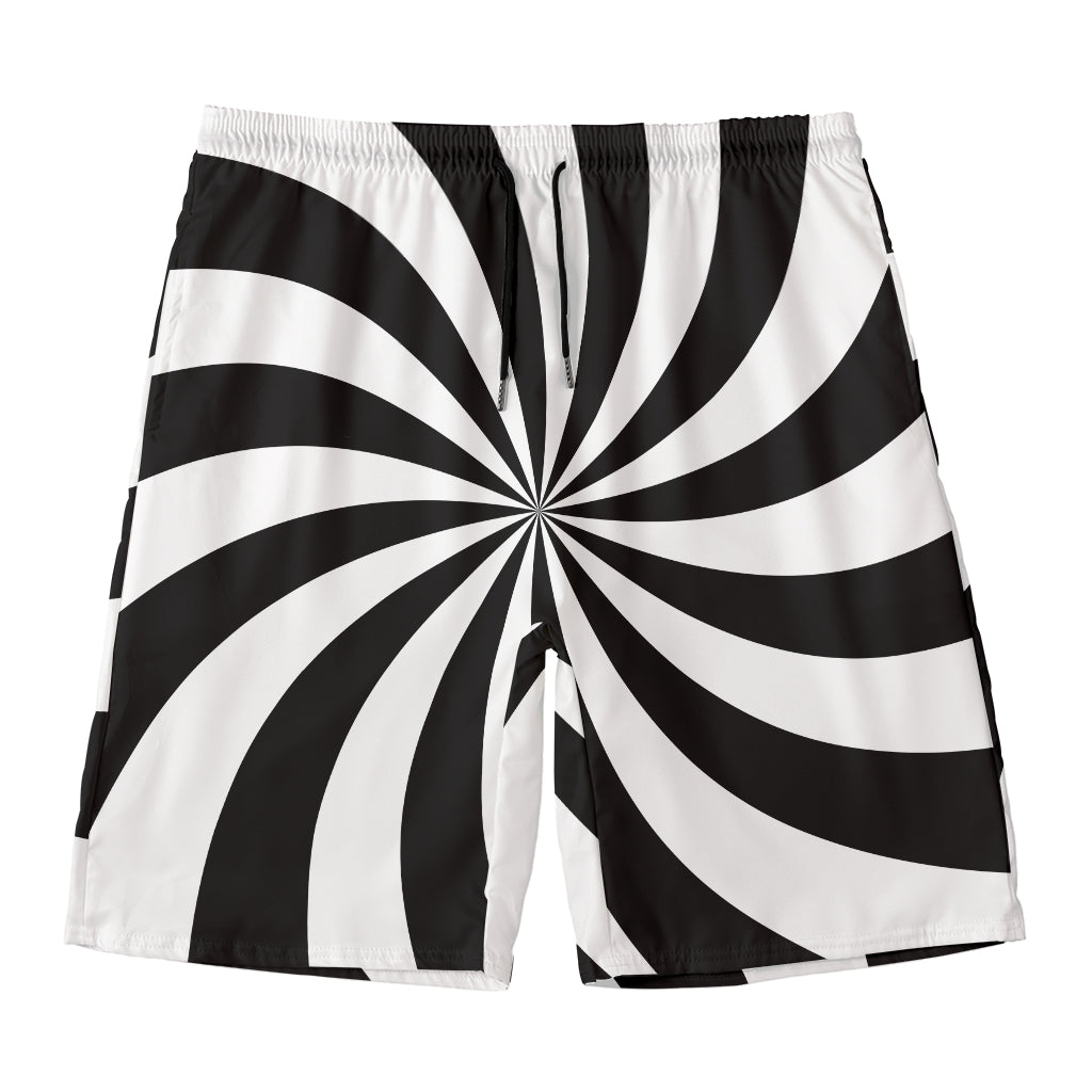 Black And White Swirl Print Men's Swim Trunks