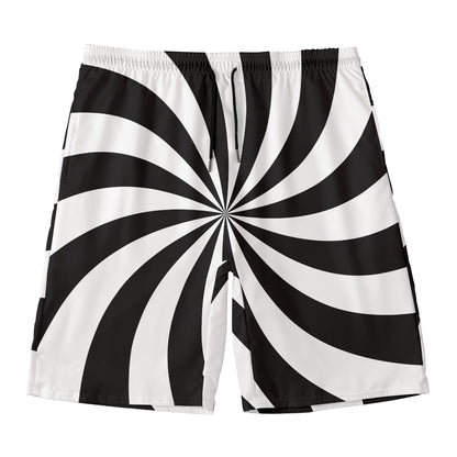 Black And White Swirl Print Men's Swim Trunks