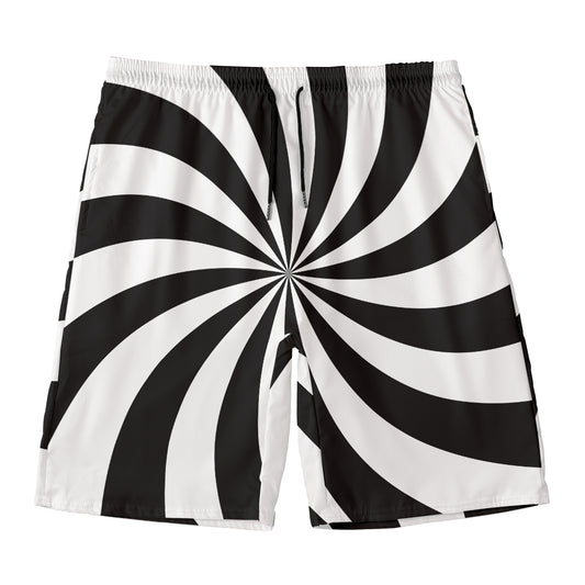 Black And White Swirl Print Men's Swim Trunks