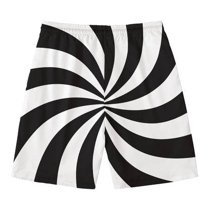 Black And White Swirl Print Men's Swim Trunks
