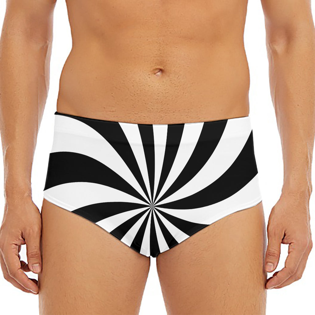 Black And White Swirl Print Men's Triangle Swim Briefs