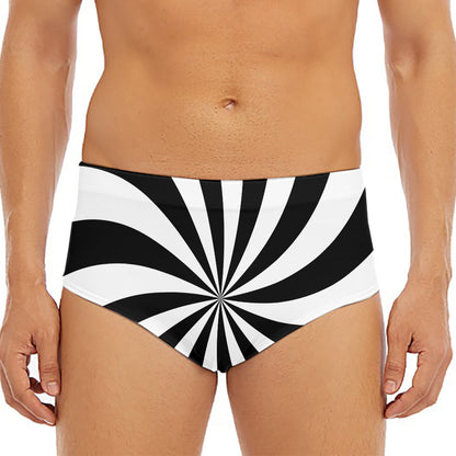 Black And White Swirl Print Men's Triangle Swim Briefs