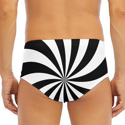 Black And White Swirl Print Men's Triangle Swim Briefs