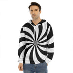 Black And White Swirl Print Men's Velvet Pullover Hoodie