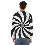 Black And White Swirl Print Men's Velvet Pullover Hoodie