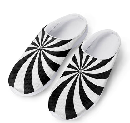 Black And White Swirl Print Mesh Casual Shoes