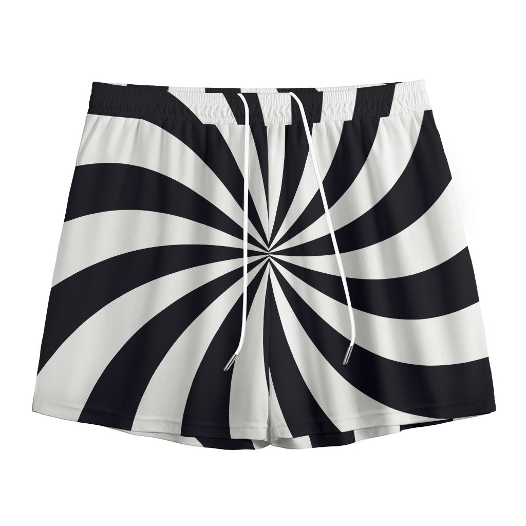 Black And White Swirl Print Mesh Shorts