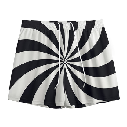 Black And White Swirl Print Mesh Shorts