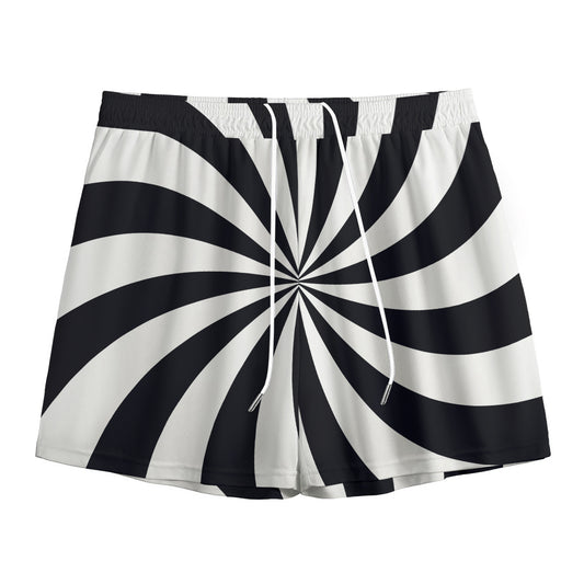 Black And White Swirl Print Mesh Shorts