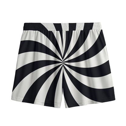 Black And White Swirl Print Mesh Shorts
