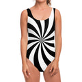 Black And White Swirl Print One Piece Swimsuit