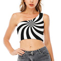 Black And White Swirl Print One Shoulder Crop Top