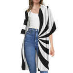 Black And White Swirl Print Open Front Beach Cover Up