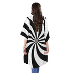 Black And White Swirl Print Open Front Beach Cover Up