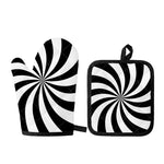 Black And White Swirl Print Oven Mitt And Pot Holder Set