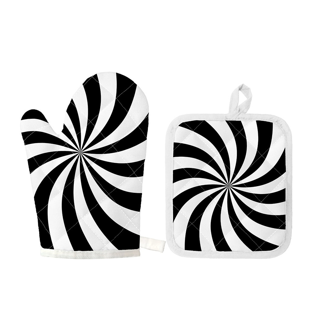 Black And White Swirl Print Oven Mitt And Pot Holder Set